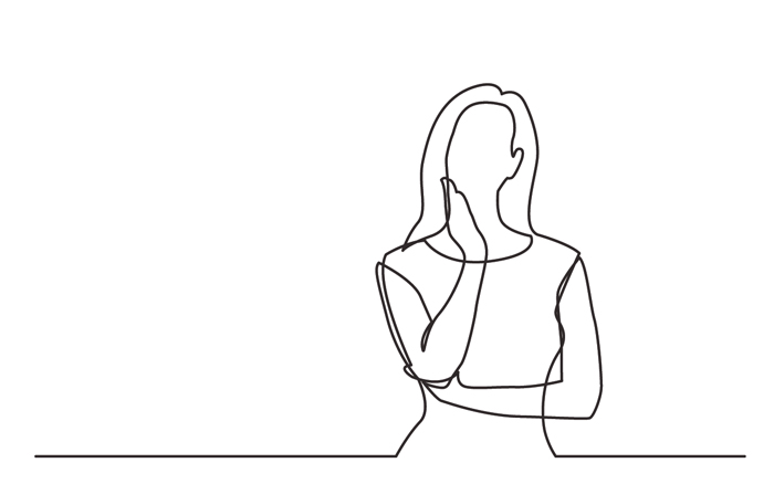 continuous line drawing of woman thinking - myths