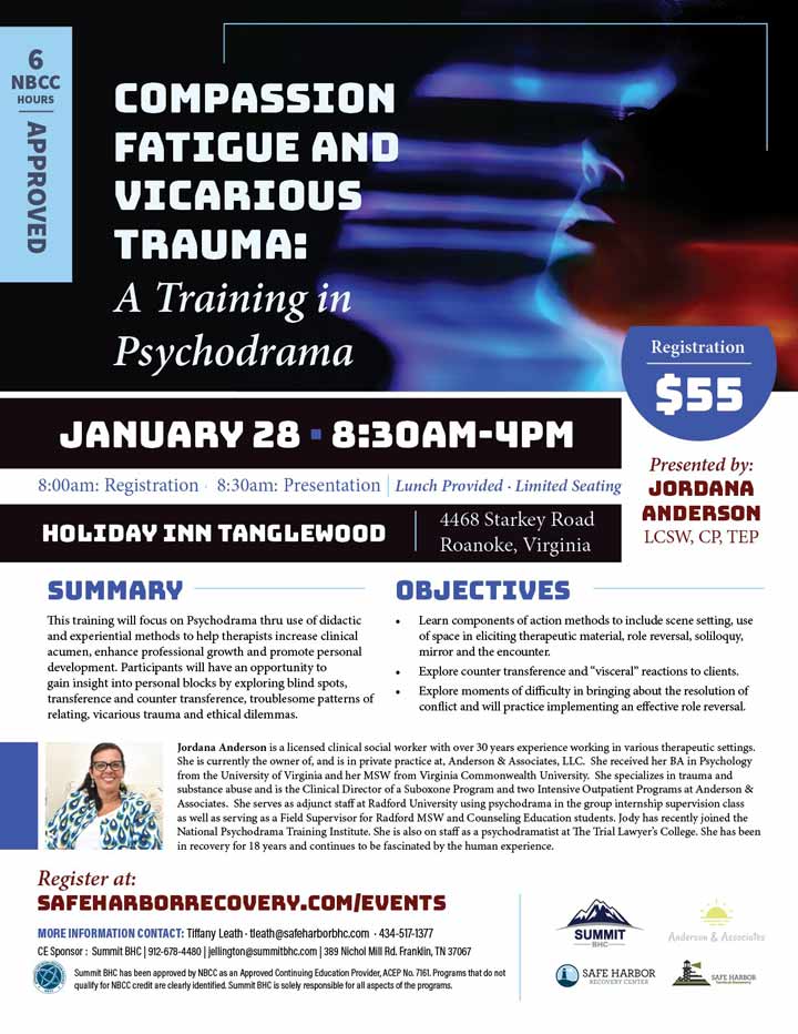Compassion Fatigue and Vicarious Trauma: A Training in Psychodrama - Roanoke, VA - January 28, 2022