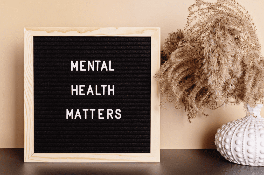 A letterboard that says "Mental Health Matters."